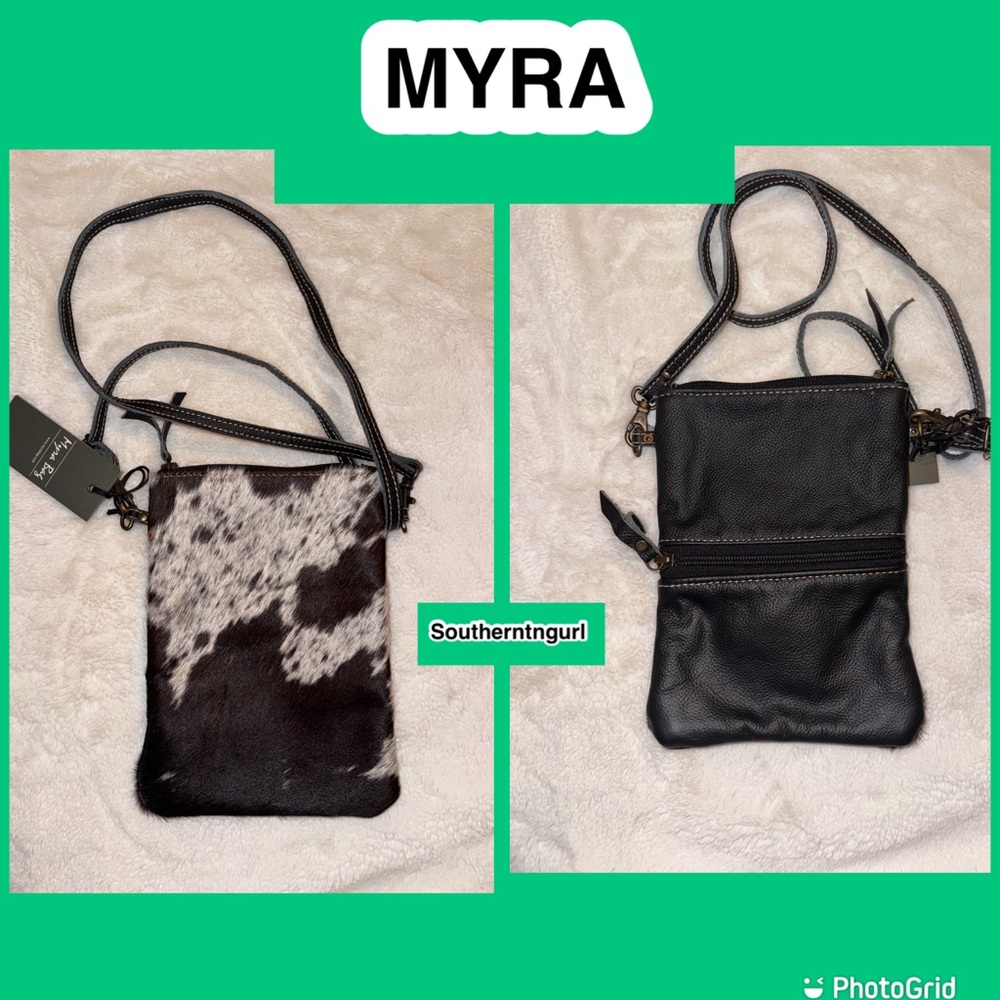 NWT  MYRA BAG  Black and white Leather Hair on Hide Crossbody Bag